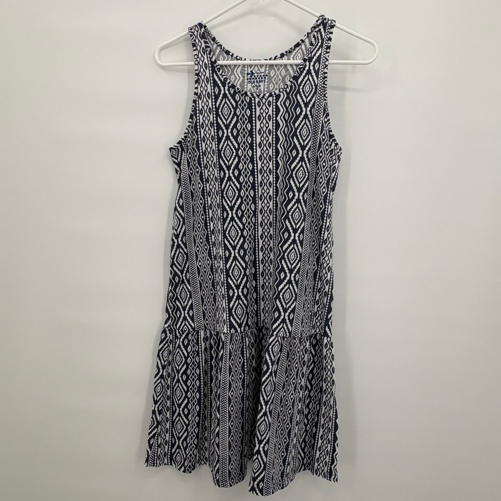Old Navy Girls XL 14 Navy Blue White Geometric Tribal‎ Print Cotton Tank Dress